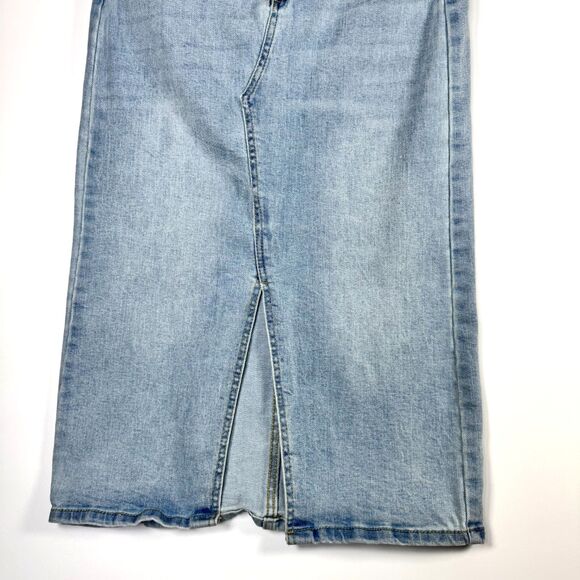 OAT New York Denim Midi Skirt 2 / 26 Blue Light Wash Front Slit Stretch - Picture 8 of 14